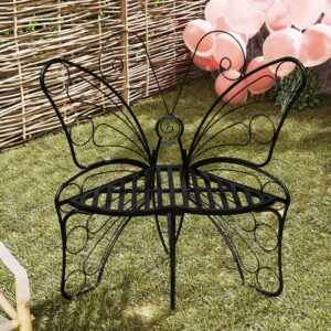 Butterfly Garden Chair, Decorative Iron Butterfly Shaped Outdoor Chair with Wing Cutout Design, Black Metal Patio Yard Chair for Garden, Balcony, Lawn, Porch