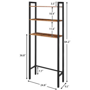 Over Toilet Storage Shelf, Industrial Freestanding Toilet Caddy with 3-Tier Rustic Wood Shelves, Black Metal Frame