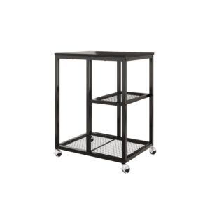 Printer Stand with Wheels, Mobile Printer Cart with 3-Tier Storage Shelves, Black Metal Frame Office Printer Table with Mesh Basket for Paper, Files, Home Office Equipment