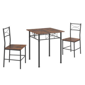 Dining Table and 2 Chairs Set, Industrial 3-Piece Kitchen Bistro Set with Distressed Wood Top and Black Metal Frame, Rustic Small Space Dining Table for Apartment, Cafe, Balcony