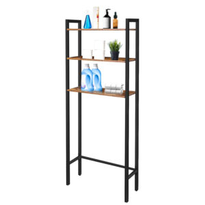 Over Toilet Storage Shelf, Industrial Freestanding Toilet Caddy with 3-Tier Rustic Wood Shelves, Black Metal Frame