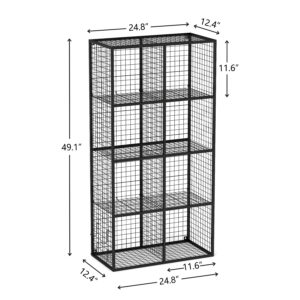 8-Cube Wire Shelf with Hooks, Metal Grid Storage Shelf for Books, Black Industrial Cube Organizer Shelf Freestanding or Wall Mounted for Living Room, Bedroom, Office, Entryway