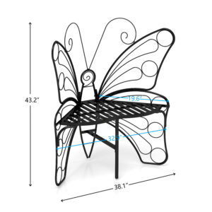 Butterfly Garden Chair, Decorative Iron Butterfly Shaped Outdoor Chair with Wing Cutout Design, Black Metal Patio Yard Chair for Garden, Balcony, Lawn, Porch