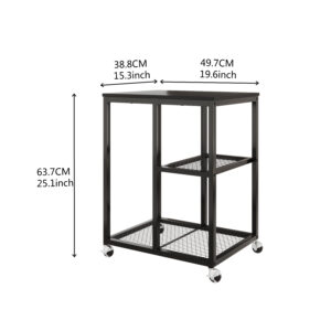 Printer Stand with Wheels, Mobile Printer Cart with 3-Tier Storage Shelves, Black Metal Frame Office Printer Table with Mesh Basket for Paper, Files, Home Office Equipment